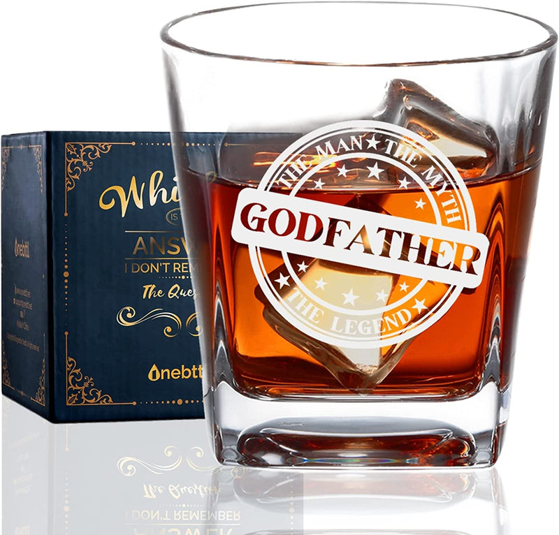 Godfather Gifts, Whiskey Glass Funny Gift Idea for the Best Godfather for Christmas, Birthday, Box and Greeting Card Included - BEST FREAKIN' UNCLE & GODFATHER EVER