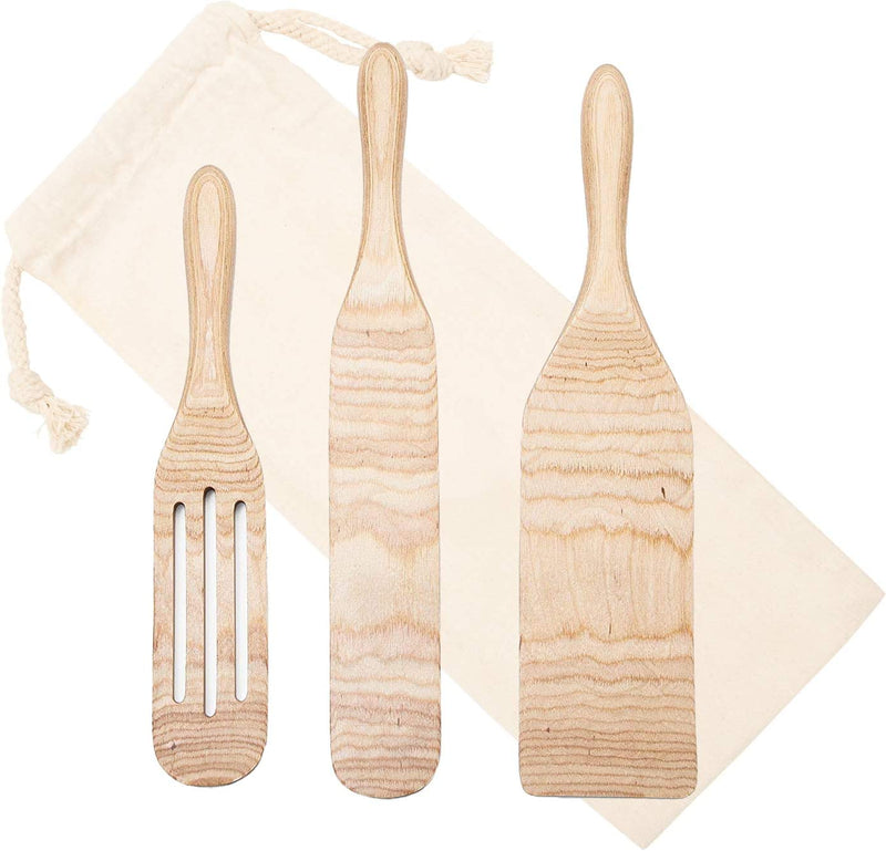 Mad Hungry Spurtle Pakkawood Set 3-Piece + Bag - Kitchen Spatula Spoon Tools for Cooking, Narrow Jar Scraper, Mixing Spoons, Icing Cake & Frosting Knife Spreader, Slim & Slotted Paddle Pakka Spurtles