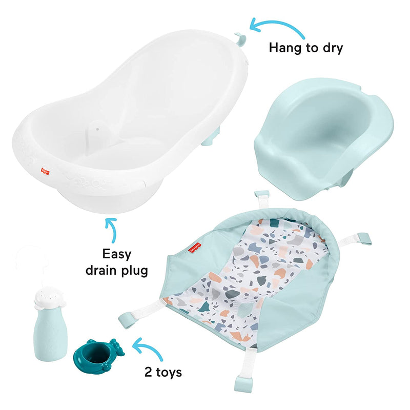 Fisher-Price 4-In-1 Sling 'N Seat Tub – Pacific Pebble, Convertible Baby to Toddler Bath Tub with Support and Seat
