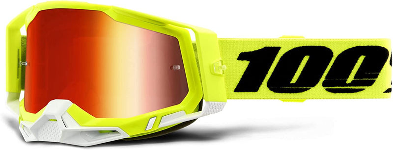 100% Racecraft 2 Mountain Bike & Motocross Goggles - MX and MTB Racing Protective Eyewear (Yellow - Mirror Red Lens)