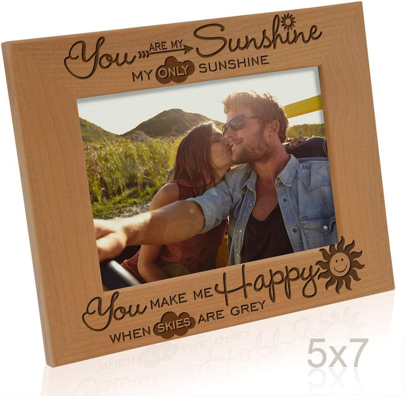 KATE POSH - You Are My Sunshine, My Only Sunshine, You Make Me Happy, When Skies Are Grey - Engraved Solid Wood Picture Frame (5X7 Horizontal)