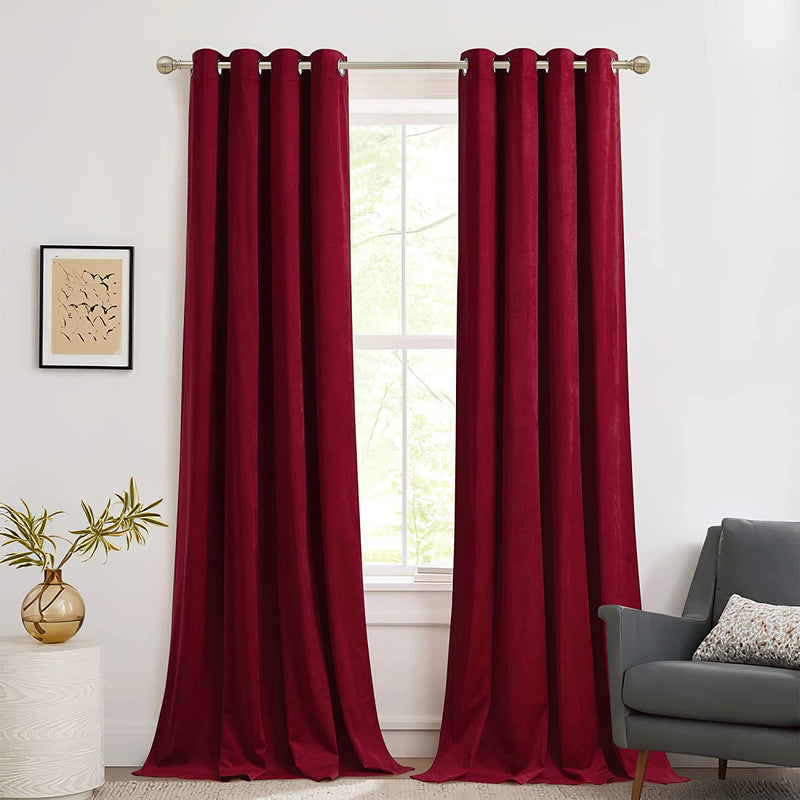 RYB HOME Black Velvet Curtains for Bedroom, Light Blocking Winds & Nosie Dampening Window Curtain Drapes Energy Saving Elegant Home Decoration for Kitchen Living Room, W52 X L84 Inches, 2 Panels Set
