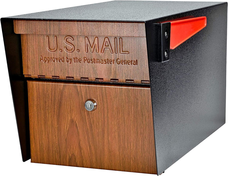 Mail Boss Curbside, Wood Grain 7510 Mail Manager Locking Security Mailbox , Black