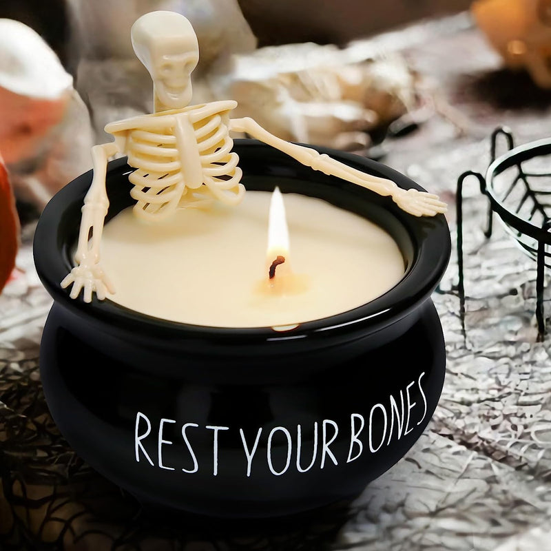 Halloween Decorations - Halloween Decor - Halloween Skeleton Candles - Vintage Farmhouse Gothic Decoration for Home Indoor Room Tables - Gag White Elephant Birthday Gifts for Adults Women