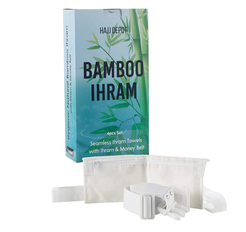 Men'S Hygienic Ihram Set with Money and Ihram Belt for Hajj and Umrah Ehram Ahram - 2 Towels and Belts - Hygienic Bamboo Cotton Towels 110 X 220Cm