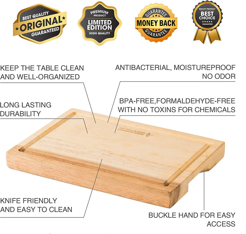Home Naturals Cutting Board - Acacia Wood Chopping, Cheese, Charcuterie Block with Side Handle - Kitchen Cooking Tools - Hard & Thick Wooden Food Prep & Serving Tray - 15 X 10.2 X 1 In