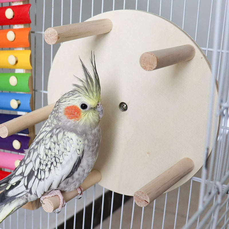 Bird Perch Wheel Toy, Wooden Parrot Rotating Bird Perch Toy, Bird Cage Accessories, Funny and Unique Bird Toy for Peony Parrot Parakeet Cockatiels Budgerigar or Small and Medium-Sized Birds