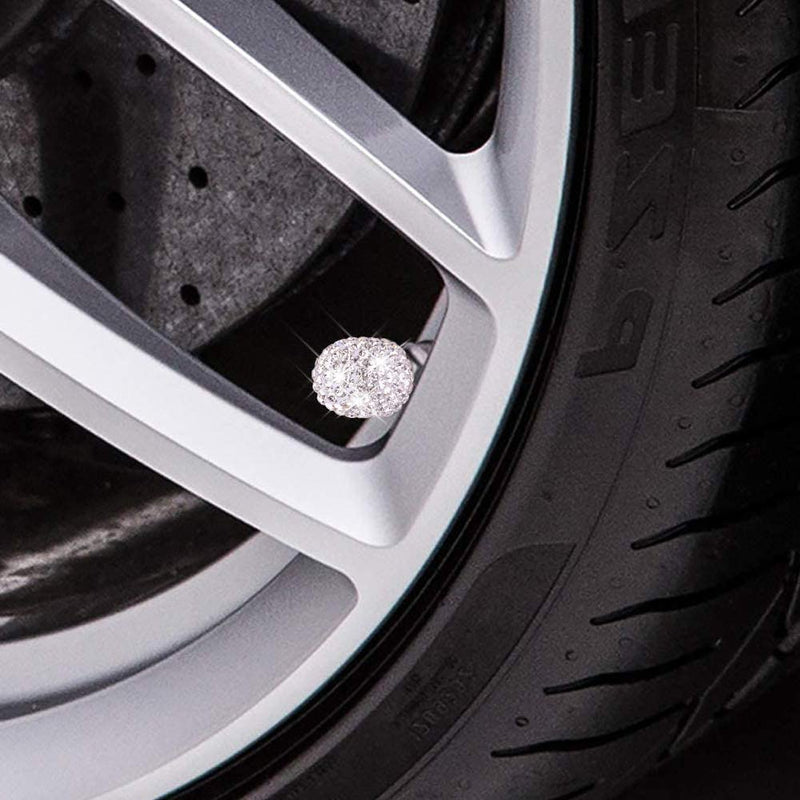 Dblosp Valve Stem Caps, 4 Pack Handmade Crystal Rhinestone Universal Car Tire Valve Caps Chrome,Attractive Dustproof Bling Car Accessories - White