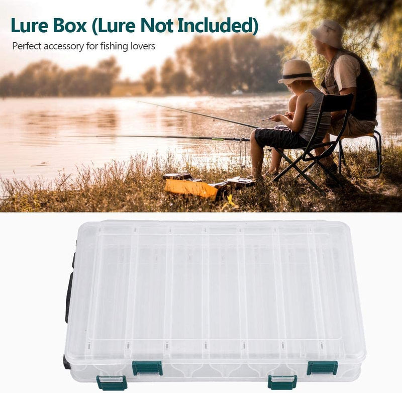 Plastic Lure Case, Double Sided Waterproof Visible Plastic Clear Fishing Lure Bait Hooks Fishing Tackle Accessory Storage Box Case Container(14 Slots)