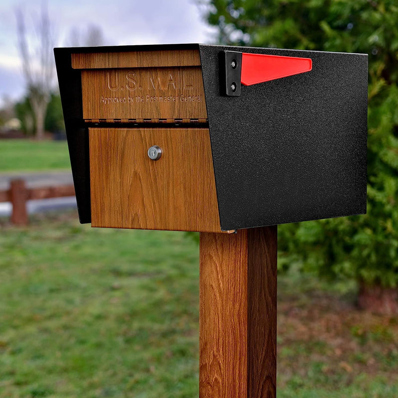 Mail Boss Curbside, Wood Grain 7510 Mail Manager Locking Security Mailbox , Black