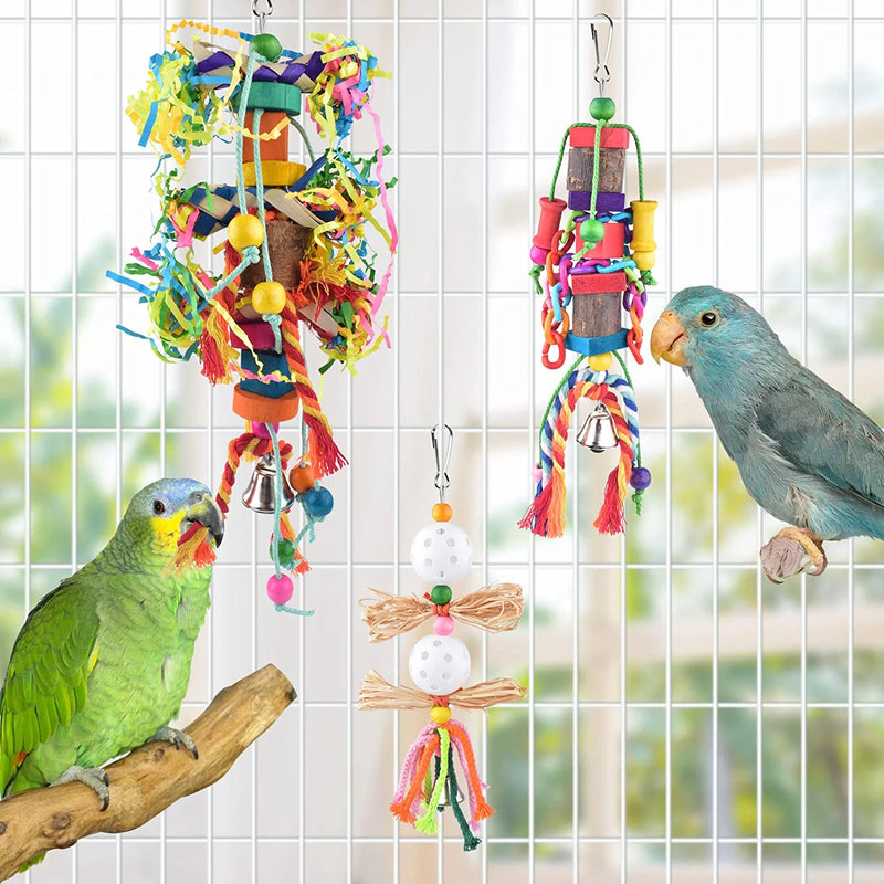 KATUMO Small Bird Toys, Natural Wood Ladder Colorful Bamboo Hanging Shredding Toys Parrot Chew Wooden Blocks Bird Perch for Parakeets, Conures, Cockatiels, Budgies, Love Birds and Other Small Birds