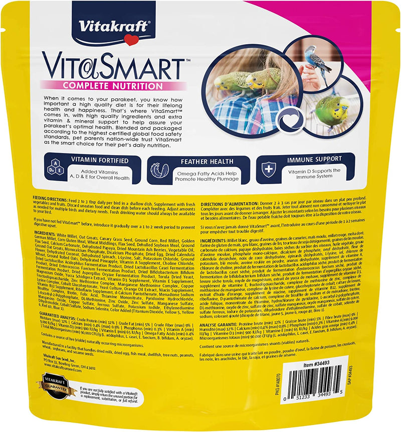 Vitakraft Vita Smart Gourmet Parakeet Food - Vitamin-Fortified - Daily Pet Bird Food
