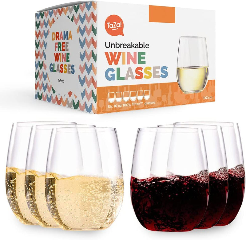 Outdoor Wine Glasses Stemless (20Oz) | Set of 4 | Unbreakable Tritan Plastic Drinkware | Dishwasher Safe Reusable Glasses | Clear Shatterproof Glassware