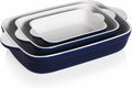 Sweejar Ceramic Baking Dish, Non-Stick Roasting Pan with Handles, Rectangular Lasagna Pan for Cooking, Kitchen, Cake Dinner, Banquet and Daily Use, 13*9 Inches, Set of 3 (Navy)