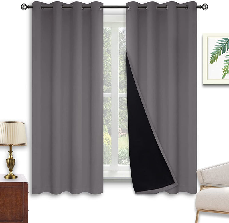 Kinryb Halloween 100% Blackout Curtains Coffee 72 Inche Length - Double Layer Grommet Drapes with Black Liner Privacy Protected Blackout Curtains for Bedroom Coffee 52W X 72L Set of 2