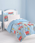 dream FACTORY Kids 5-Piece Complete Set Easy-Wash Super Soft Microfiber Comforter Bedding, Twin, Blue Sharks