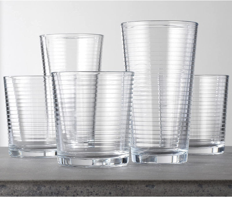 Drinking Glasses - Set of 8 Glass Cups, 4 Highball Glasses (17Oz) 4 Rocks Glasses (13Oz) Ribbed Glasses for Mixed Drinks, Water, Juice, Beer, Wine, Excellent Gift!