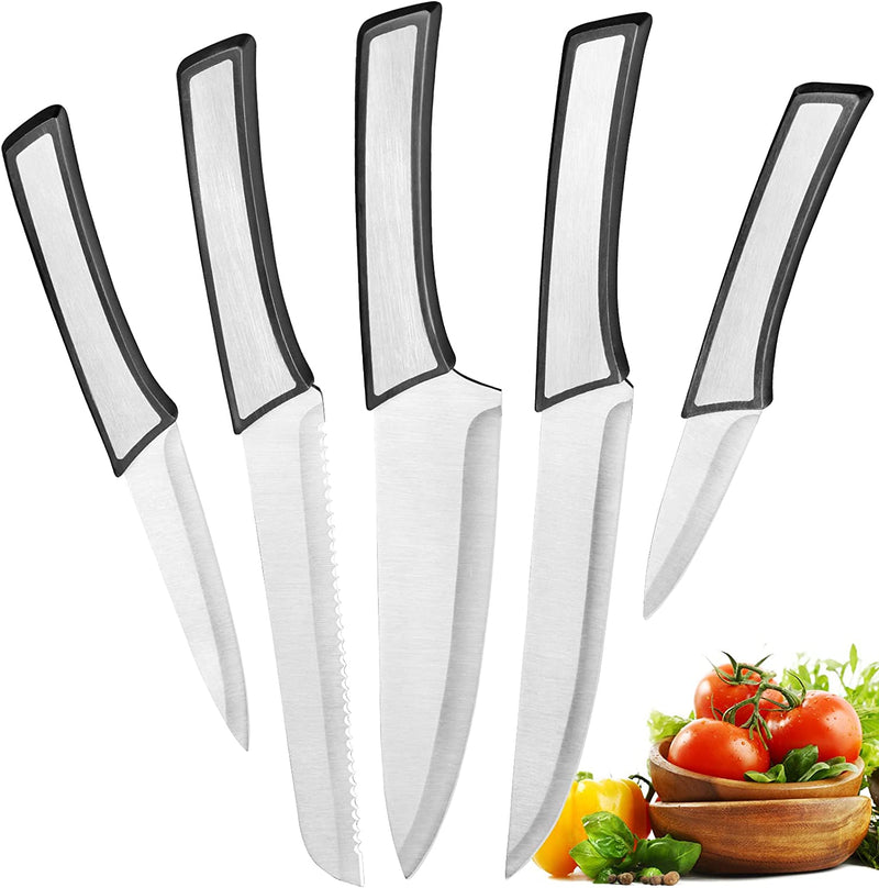 Kitchen Knife 5-Piece Set, Star Titanium Kitchen Knife High Carbon Stainless Steel Kitchen Knife Set, Ergonomic Handle Non-Stick Coating Knife for Christmas Gifts
