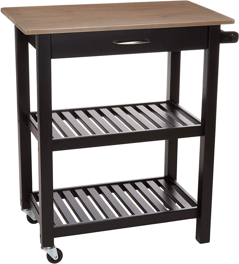 Kitchen Island Cart with Storage, Solid Wood Top and Wheels - Gray-Wash / Black