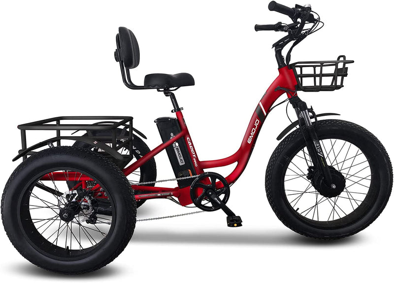 Emojo Electric Tricycle/Fat Tire Caddy Pro Trike, 500W 48V Hybrid Bicycle with Hydraulic Brake, Oversize Rear Cargo and Front Basket for Heavy-Duty Carrying or Delivery