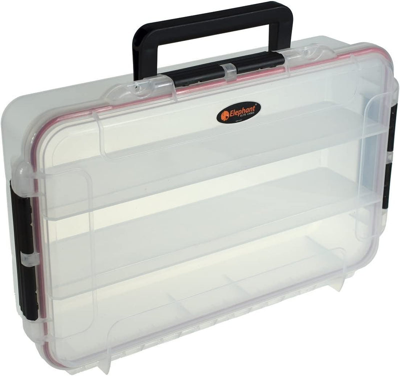 Elephant Cases Large Clear Waterproof Stowaway Tackle Box EL016CT Utility Case with Fixed Dividers and Built in Pressure Equalization Valve