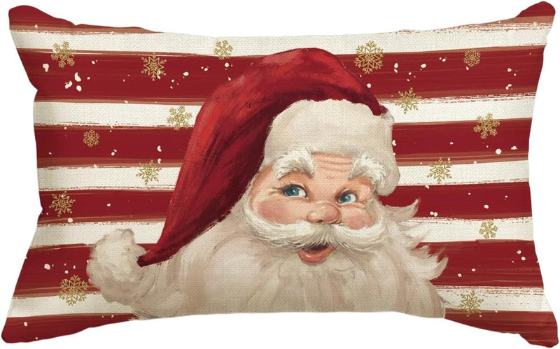 AVOIN Colorlife Red Santa Claus Stripes Red Throw Pillow Cover, 12 X 20 Inch Christmas Cushion Case Decoration for Sofa Couch