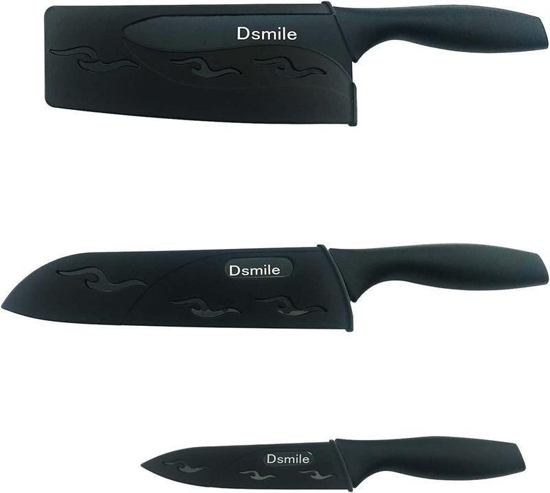 Dsmile 3 Pieces Stainless Steel Kitchen Knife Set (Chef Knife, Utility Knife, Paring Knife) with Clad Dimple and Knife Covers, for Chef Cooking Cutting