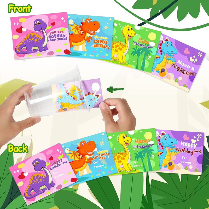 FZR Legend Dinosaur Party Favors Goodie Cups for Kids Aged 4-12, with Dino Reusable Straws Stampers Stickers Slap Bracelets, Carnival Prizes, Pinata Goodie Bag Fillers, Stocking Stuffers for Party Supplies 24 Guests
