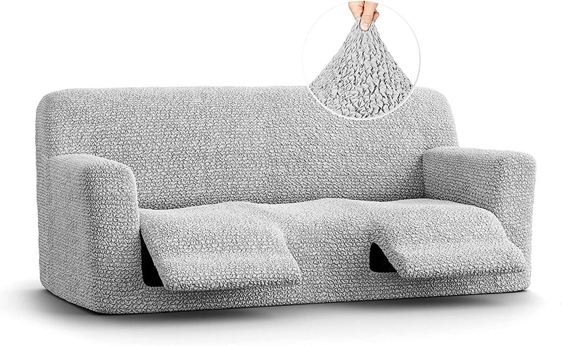 Recliner Sofa Cover - Reclining Couch Slipcover - Soft Polyester Fabric Slipcover - 1-Piece Form Fit Stretch Furniture Protector - Microfibra Collection - Silver Grey (Couch Cover)