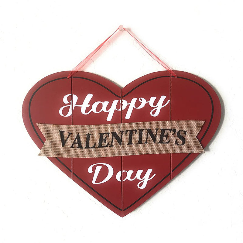 Happy Valentine'S Day Heart Wooden Wall Decoration, Heart-Shaped Red Wood & Burlap Decor, Valentine'S Hanging Sign Door Decor, Love Plaque Valentine'S Day Door Decor, 11.5 X 11.5 in (Original Version)