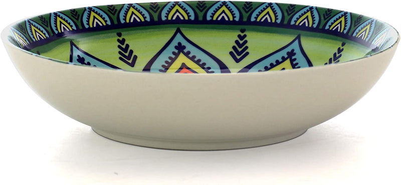 Elama Multicolored round Stoneware Mandala Pattern Dinnerware Set, 16 Piece, Green
