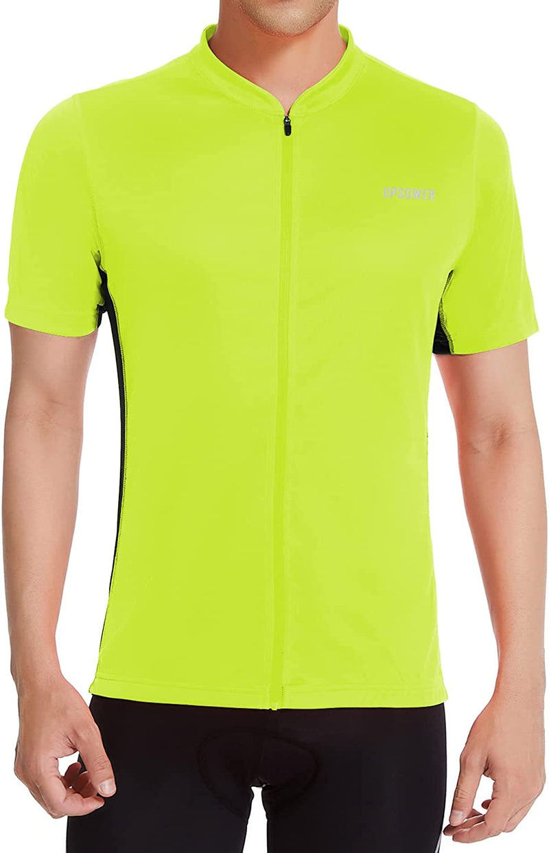 UPSOWER Men'S Cycling Jersey - Breathable Quick Drying Bike Shirts Short Sleeve Full Zip Reflective with 4 Rear Pockets