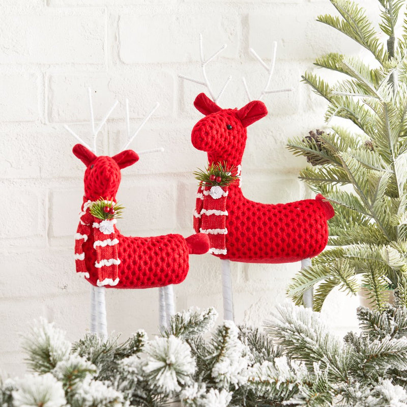 Holiday Time Red Crochet Christmas Reindeer Tabletop Decoration, Set of 2