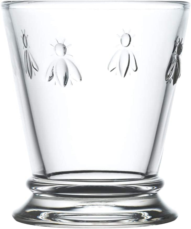 Napoleon Bee Tumblers Set of 6 - 9 Oz - Clear Glass Tumbler W/ the French Bee Embossed Design - Fine French Glassware, Drinking Glasses, Heavy Water Glasses, Dishwasher Safe Juice Glasses