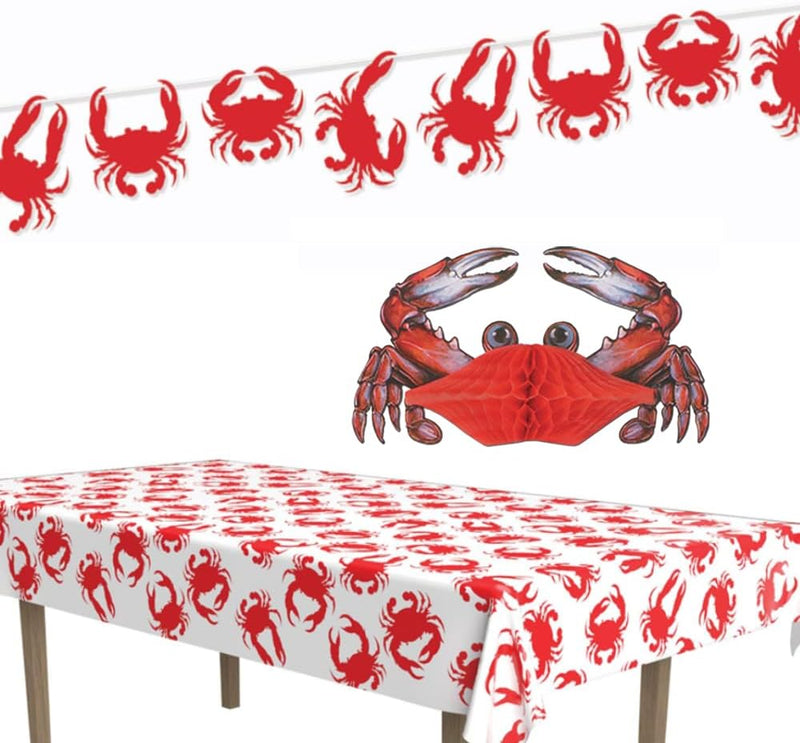 Crab Crawfish Party Decorations - Crab Streamer, Plastic Crab Tablecloth, & Tissue Crab Centerpiece - Perfect Crab Party Decorations for under the Sea, Nautical, Crawfish Boil, Seafood Fest, Beach Birthday Party
