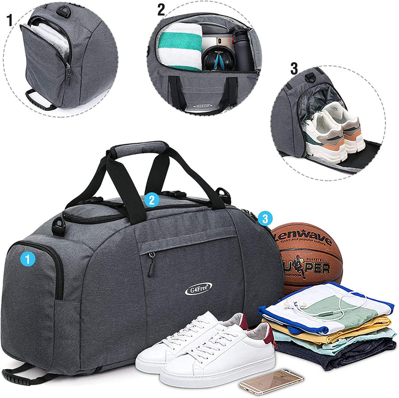 G4Free 40L 3-Way Duffle Backpack Gym Bag for Men Women Sports Duffel Bag with Shoe Compartment Travel Backpack Luggage