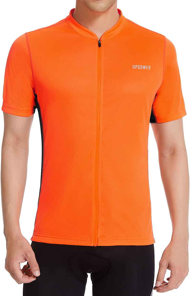 UPSOWER Men'S Cycling Jersey - Breathable Quick Drying Bike Shirts Short Sleeve Full Zip Reflective with 4 Rear Pockets