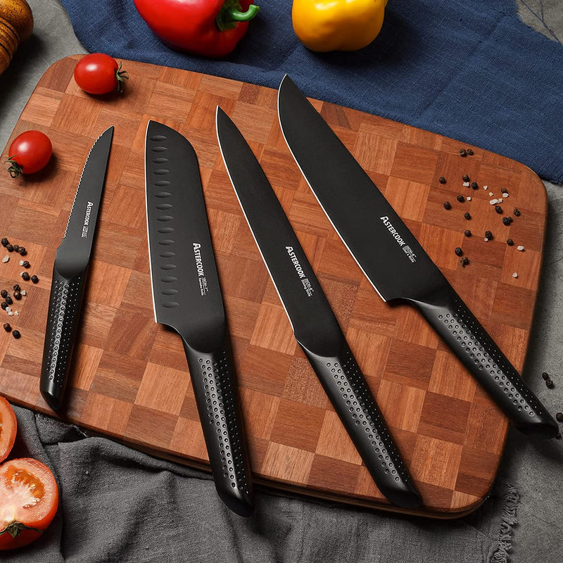Knife Set, 15 Pieces Chef Knife Set with Block for Kitchen, German Stainless Steel Knife Block Set, Dishwasher Safe, Elegant Black
