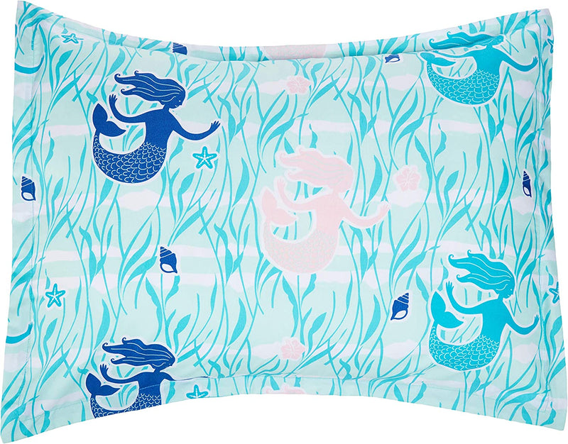 Kids Bed-In-A-Bag Microfiber Bedding Set, Easy Care, Twin, Blue Mermaids - Set of 5 Pieces