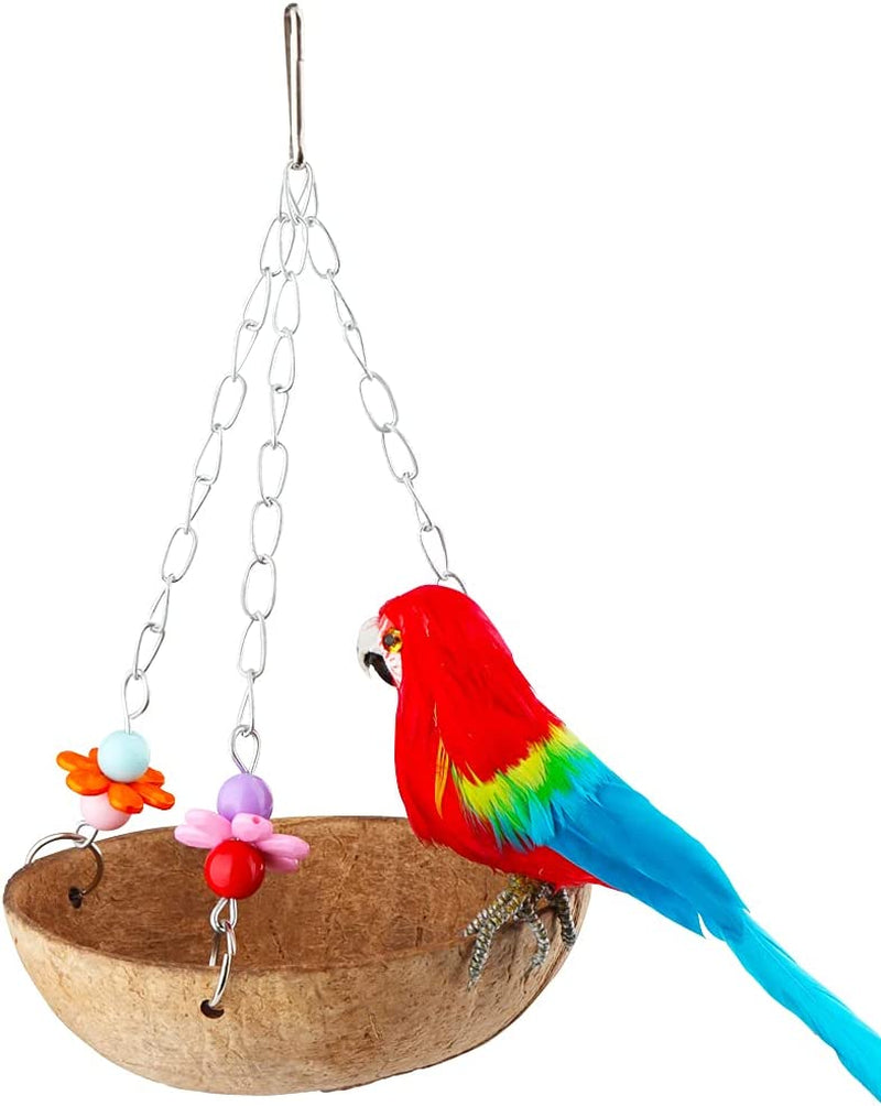 DQITJ Sugar Glider Swing Toy Bird Natural Coconut Shell Nest Cage Hanging Accessories for Sugar Glider Bird Parrot