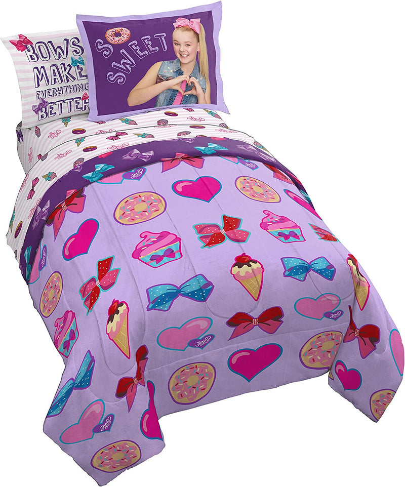 Nickelodeon Jojo Siwa Sweet Life 5 Piece Twin Bed Set - Includes Reversible Comforter & Sheet Set Bedding - Super Soft Fade Resistant Microfiber (Official Nickelodeon Product)