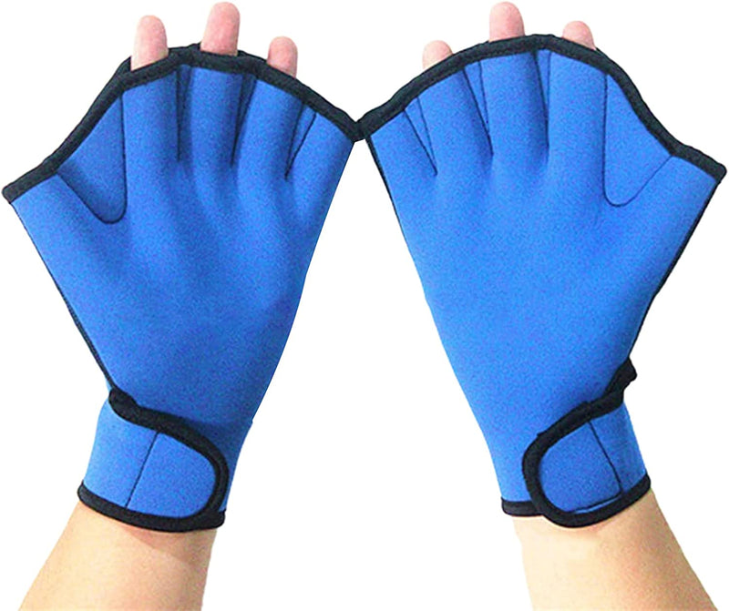 Smalibal 1 Pair Swimming Gloves with Adjustable Wrist Strap, Half Finger Aquatic Swimming Webbed Gloves, Webbed Swim Gloves Well Stitching for Adult Children Water Sports Training