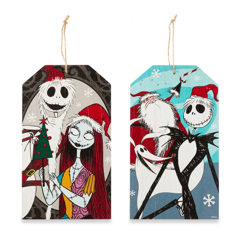 Disney, the Nightmare before Christmas, Gift Tag Shaped Hanging Sign 2 Pack, Jack Skellington with Zero, and Jack with Sally, 11 Inches Tall, MDF, Multi-Color, Wall Decoration