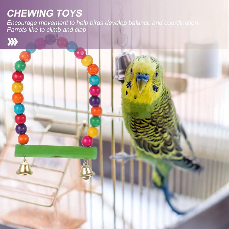 PATKAW Bird Parrot Swing Chewing Toys 5Pcs Bird Cage Play Stand Toy Set Parrot Standing Perch Hammock Climbing Ladder Hanging Bell Toys Bird Cage Accessories