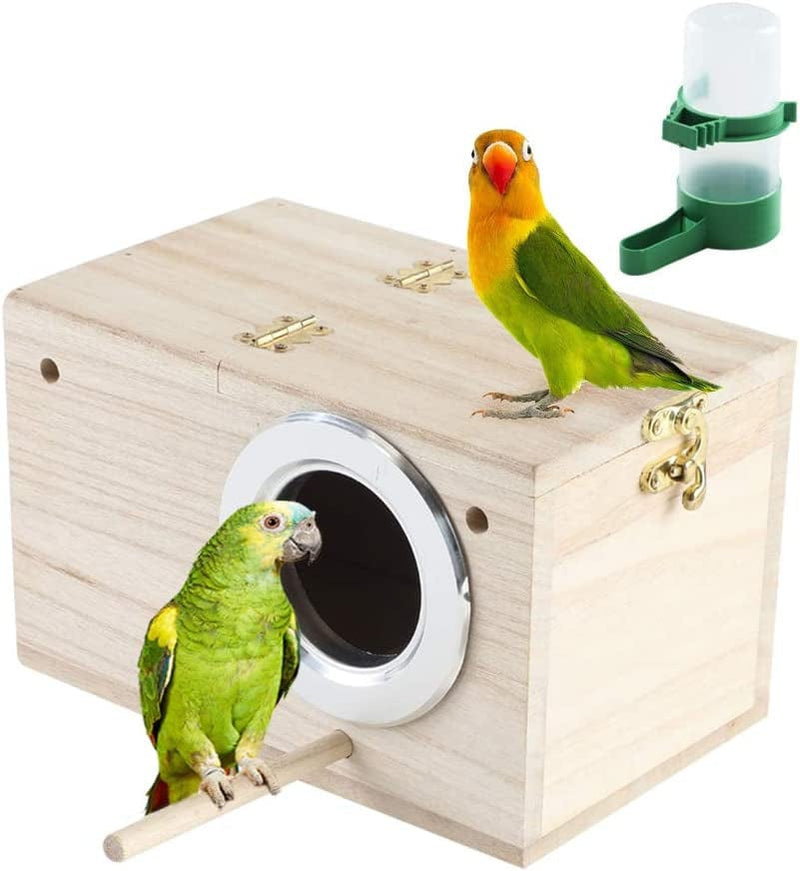 EMUST Parakeet Nesting Box, Bird Nest Breeding Box Wood Bird Cage Accessories for Finch Lovebirds Cockatiel Budgie Conure Parrot, S