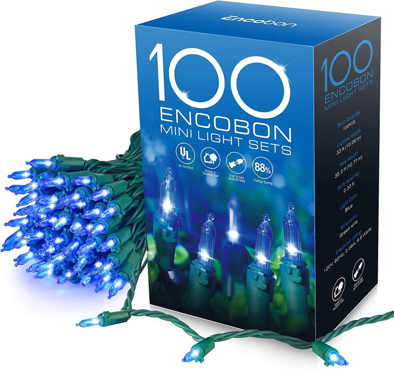 Encobon Blue Christmas Lights, 33Ft 100 LED String Lights, 120V UL Certified Xmas Tree Lights for Christmas, Patio, Home, Party, Holiday, Garden, Indoor and Outdoor Decoration