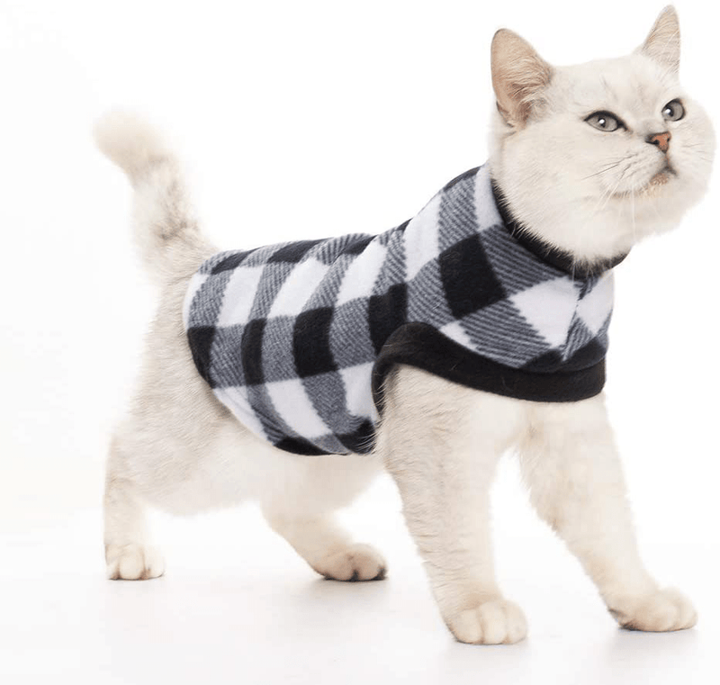 EXPAWLORER Classic Plaid Dog Hoodie Cat Sweatshirt Warm Fleece Soft Vest for Cats, Puppies, Small Animals
