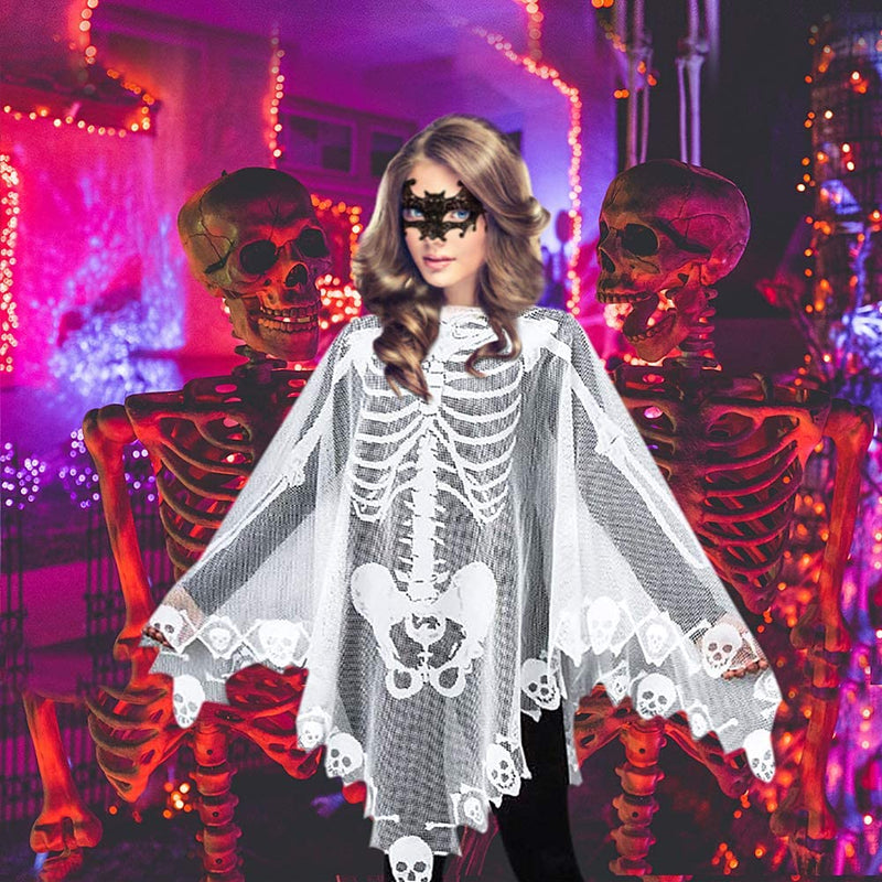 Women'S Skeleton Halloween Costume Skeleton Cape Poncho,Includes Masquerade Mask for Halloween