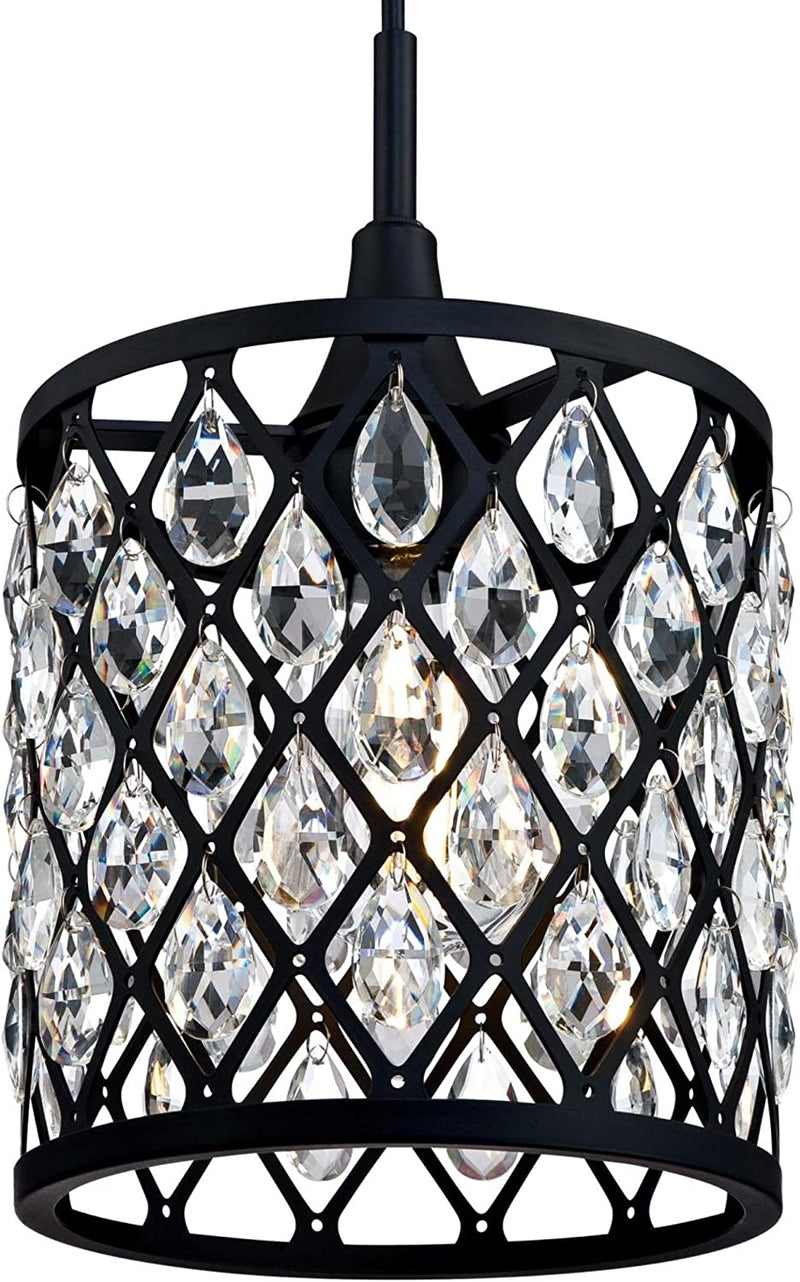Westinghouse Lighting 6362700 Waltz One-Light Mini, Matte Black Finish Mesh with Crystals Indoor Pendant, 1 Seeded Glass