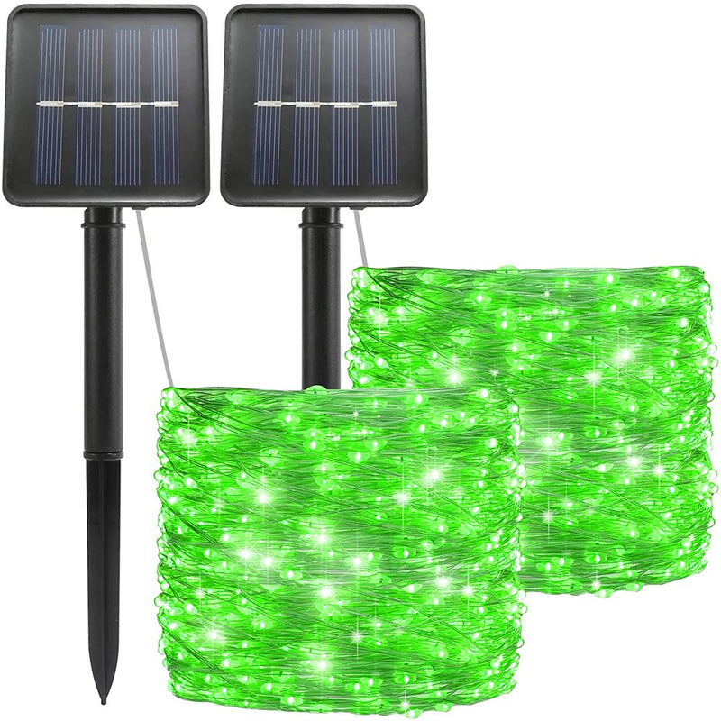 Solar St. Patrick'S Day String Lights Green Outdoor Waterproof 72Ft 100 LED?2 Pack? 8 Modes Copper String Lights Fairy Lights for Valentine'S Day Garden, Patio, Fence, Balcony, Outdoors(Green 2Pcs?